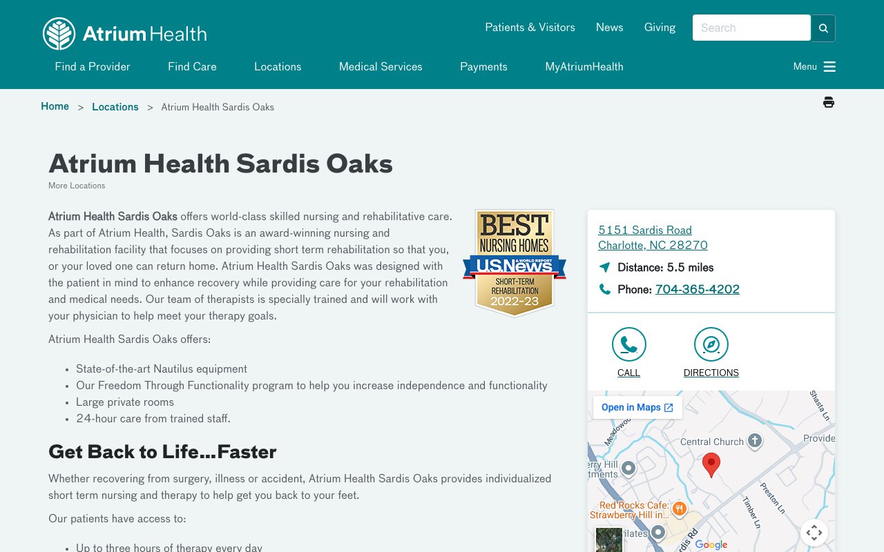 Atrium Health Sardis Oaks — homepage