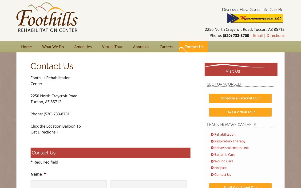 FOOTHILLS REHABILITATION CENTER — homepage