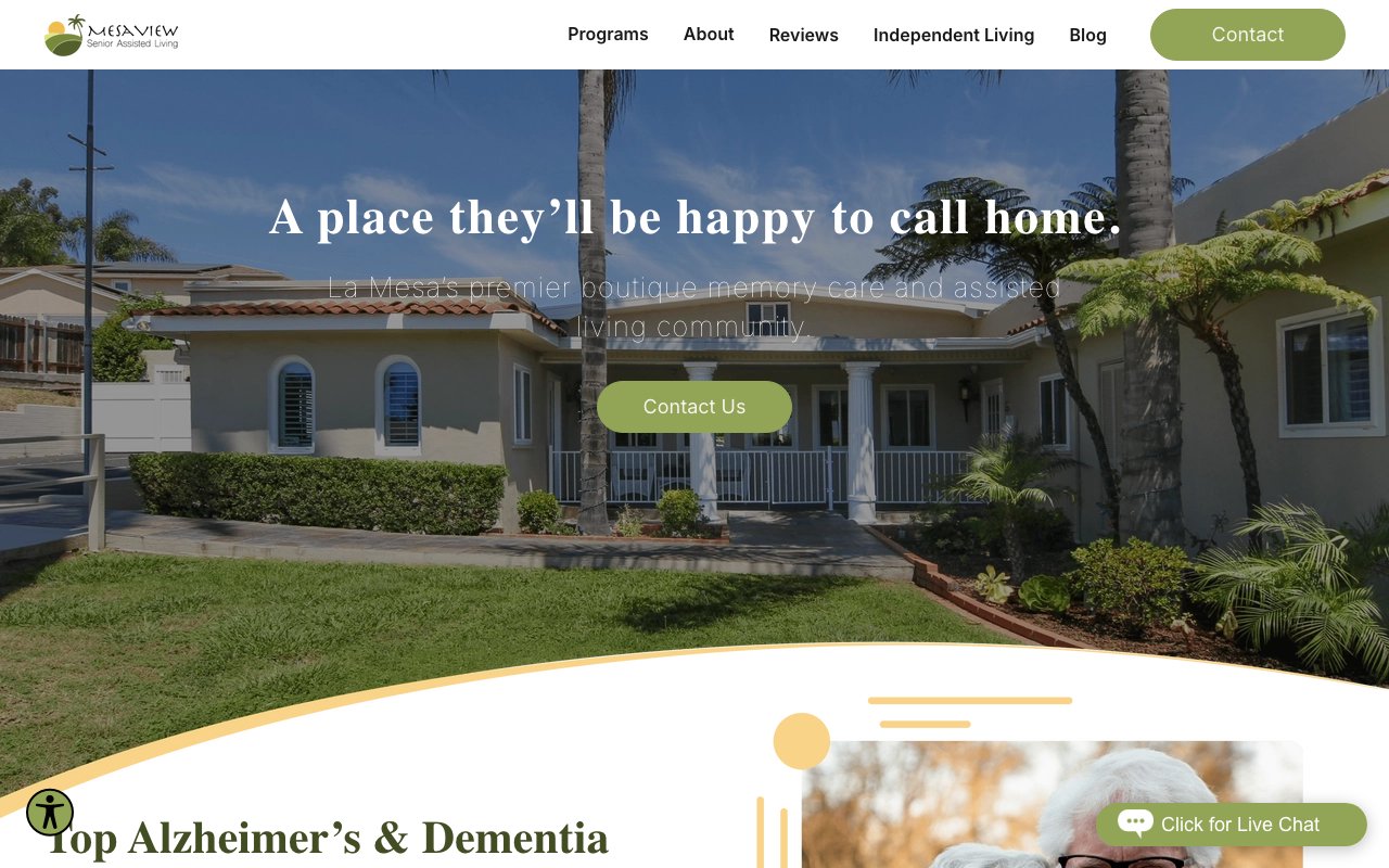 MesaView Senior Assisted Living — homepage