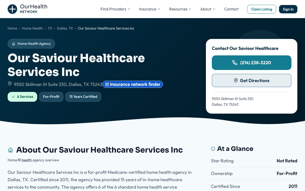 OUR SAVIOUR HEALTHCARE SERVICES INC — homepage