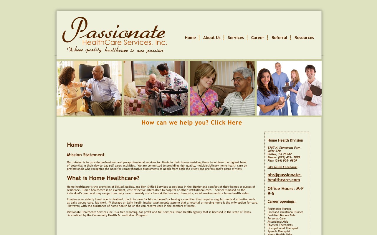 PASSIONATE HEALTHCARE SERVICES INC — homepage
