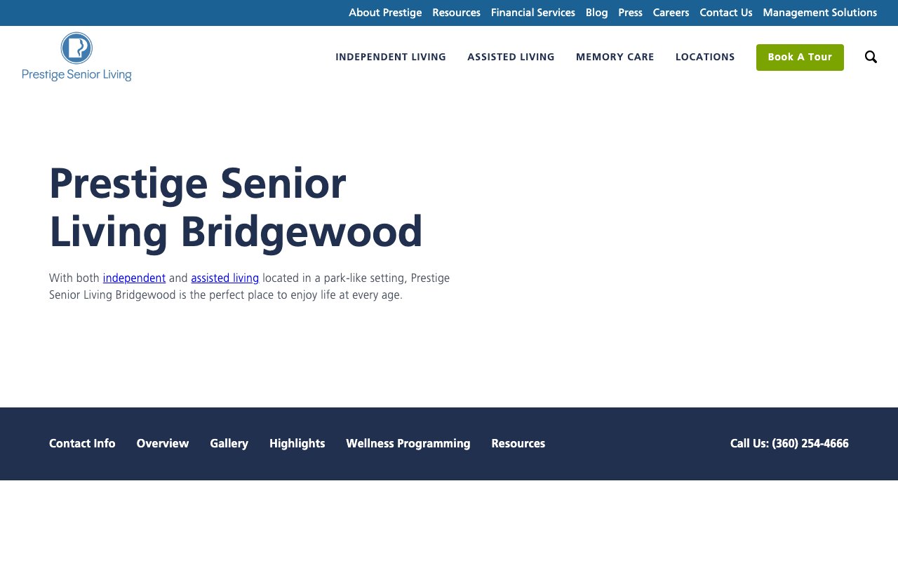 Prestige Senior Living Bridgewood — homepage
