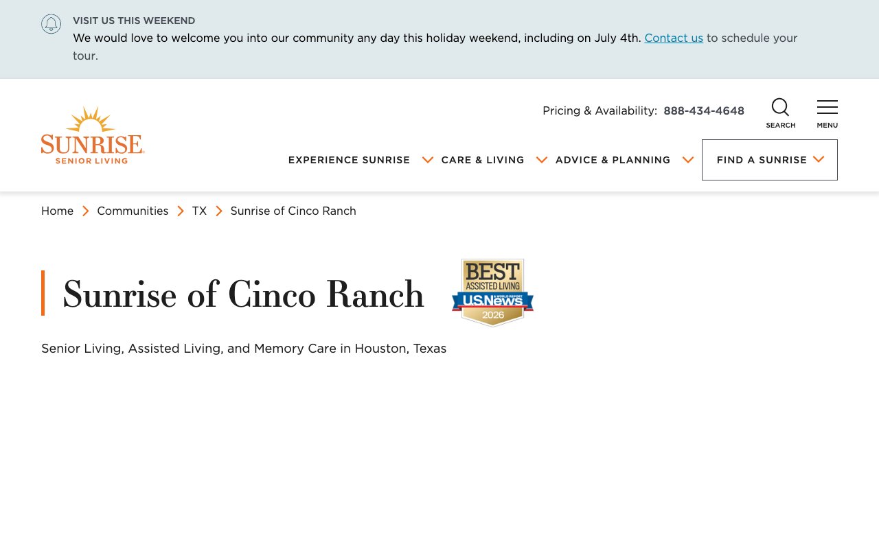 Sunrise of Cinco Ranch — homepage
