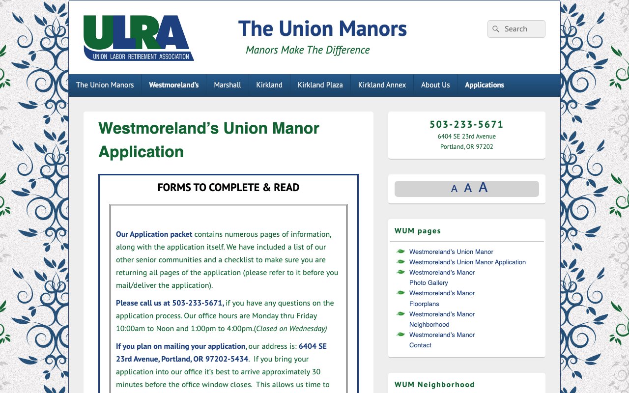 Westmoreland’s Union Manor — homepage